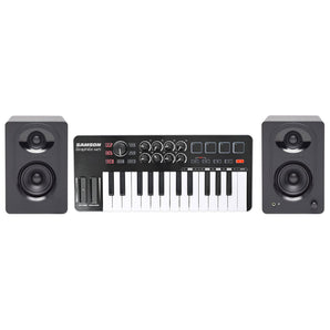 Samson Graphite M25 25-Key USB MIDI DJ Keyboard Controller+Pair Studio Monitors