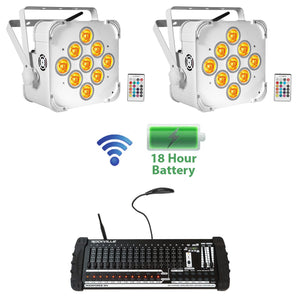 2) Rockville BEST PAR 60 Battery Wash Lights Wireless DMX+384 Channel Controller