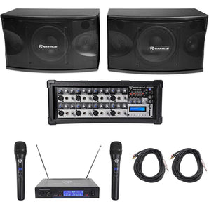 Pair Rockville KPS80 8" 3-Way 800w Karaoke/Pro Speakers+Amplifier+Wireless Mics