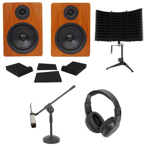 2) Rockville 5.25" 250 Watt Studio Monitors+Mic+Headphones+Stand+Shield+Pads