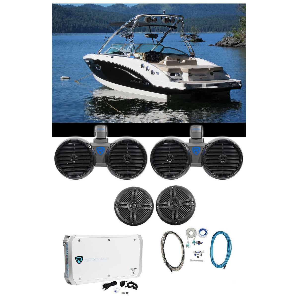 Dual 8" Wakeboards+(2) 6.5" Speakers+6-Channel Amplifier+Amp Kit