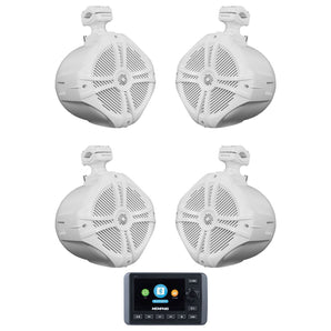 Memphis SMC3 Multi-Zone Marine Bluetooth Receiver+4) White 8" Wakeboard Speakers
