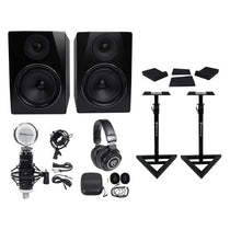 APM6B 6.5" 350W Powered Studio Monitors+Stands+Pads+Headphones+Mic