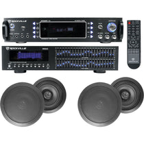 Home Theater Bluetooth Receiver+Equalizer EQ+(4) 8" Black Ceiling Speakers