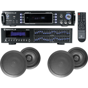 Home Theater Bluetooth Receiver+Equalizer EQ+(4) 8" Black Ceiling Speakers