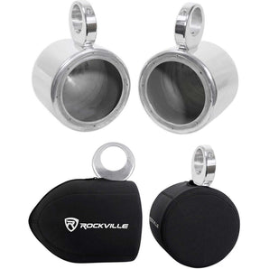 Pair Rockville MAC65S 6.5" Polished Aluminum Wakeboard Tower Speaker Pods+Covers
