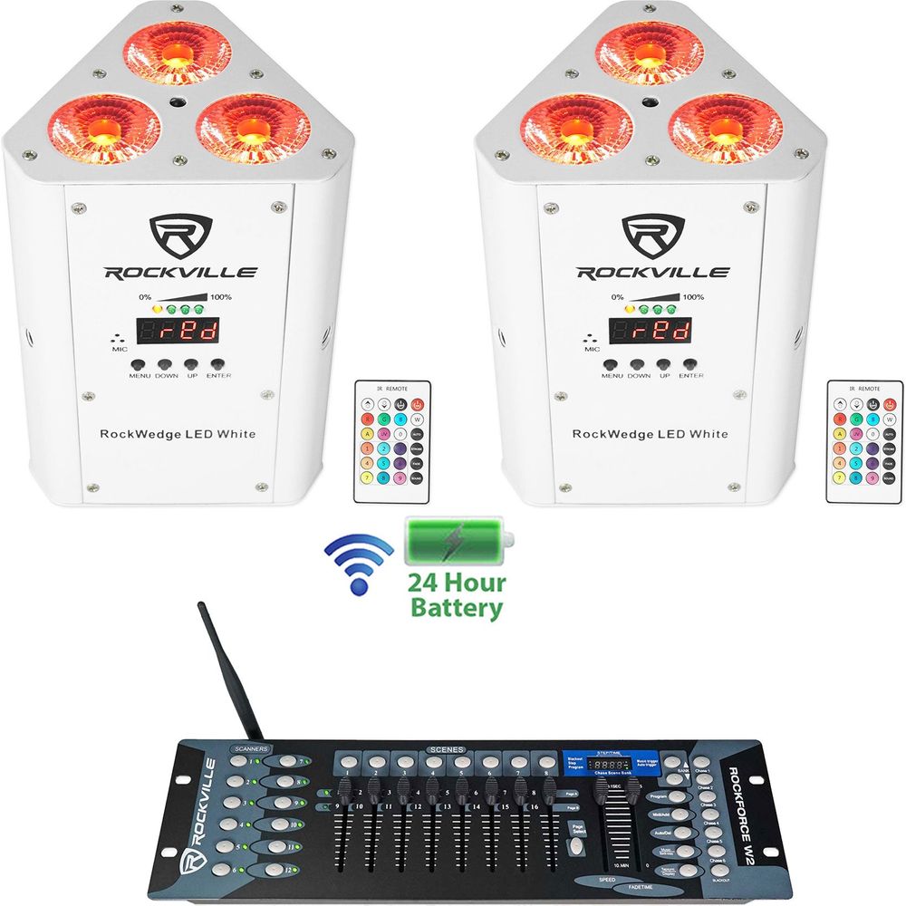 RockWedge LED White 2-Pack + ROCKFORCE W2 Controller Bundle