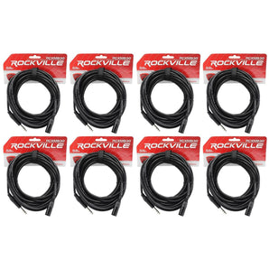 8 Rockville RCXMB30-B Black 30' Male REAN XLR to 1/4'' TRS Balanced Cables