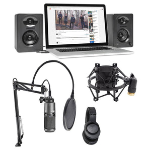 Audio Technica Podcast Podcasting Microphone+Pop Filter+Headphones+Boom+Monitors