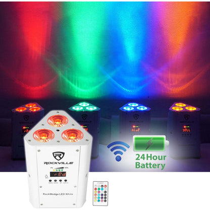 (6) RockWedge LED White Battery Powered Lights+Wireless DMX Controller