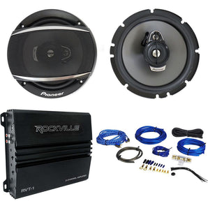 Pair Pioneer TS-A1677S 6.5" 320 Watt 3-Way Car Audio Speakers+Amplifier+Amp Kit