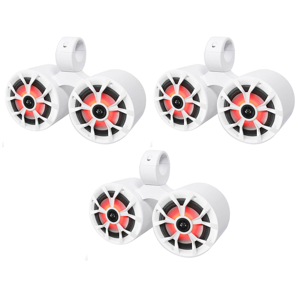(3) RKL65MBW Dual 6.5" Marine Wakeboard LED Speakers+2 Color Grilles