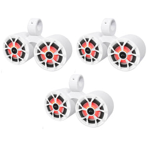 3) Rockville RKL65MBW Dual 6.5" Marine Wakeboard LED Speakers+2 Color Grilles