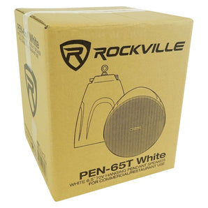 6) Rockville PEN-65T White 6.5" 70V Hanging Pendant Speakers For Office/Bar/Cafe