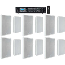 6-Zone 70V Amplifier + (12) Slim White Restaurant/Bar/Cafe Wall Speakers