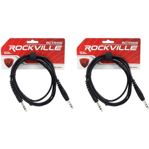 2 Rockville RCTR106B Black 6' 1/4'' TRS to 1/4'' TRS Cable 100% Copper