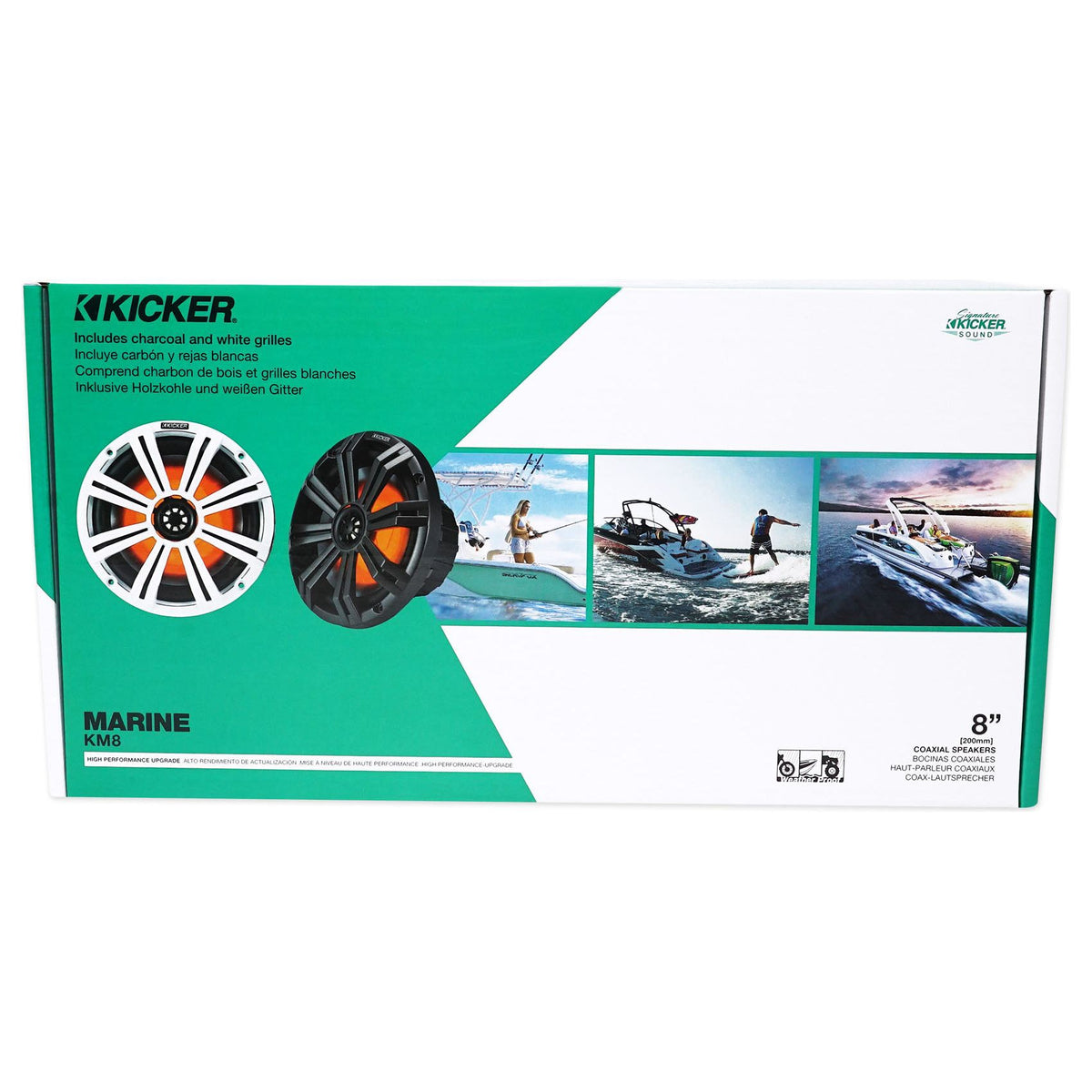 Pair KICKER 45KM84L 8" 600 Watt Marine Boat Wakeboard Tower Speakers w/LED's KM8