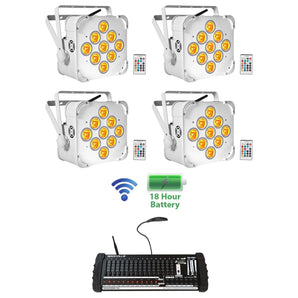 4) Rockville BEST PAR 60 Battery Wash Lights Wireless DMX+384 Channel Controller