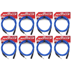 8 Rockville RCXMB10-BL Blue 10' Male REAN XLR to 1/4'' TRS Balanced Cables