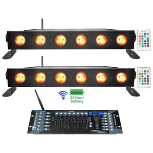 2) Rockville BEST STRIP 60 Black Rechargeable Light Bars+Wireless DMX Controller