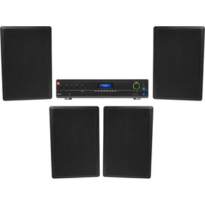 JBL Commercial Amplifier+(4) Slim Black Wall Speakers for Restaurant/Bar/Cafe