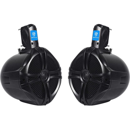 (2) Rockville RWB80B 8" Black 600 Watt Marine Wakeboard Tower Speakers+Covers