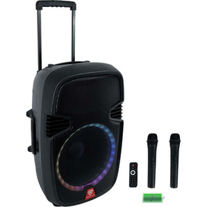 Rockville RAM-PRO15 15" Portable Rechargeable PA DJ Bluetooth Speaker+2 Mics+LED