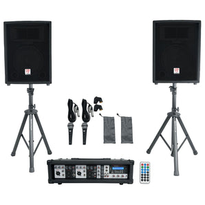 Rockville RPG2X10 Powered Bluetooth Mixer+(2) 10" Speakers+Stands+Wireless Mics