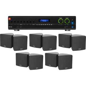 JBL 2-Channel Amplifier+(10) 3.5" Black Cube Speakers for Restaurant/Bar/Cafe