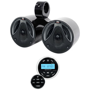 MTX Dual 6.5" 150w Black Marine Boat Wakeboard Tower Speakers+Bluetooth Receiver