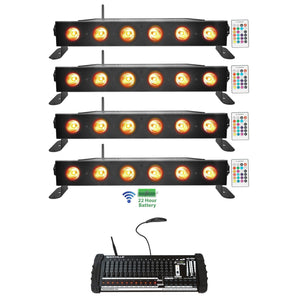 (4) Rockville BEST STRIP 60 Battery Light Bars+384 Ch. Wireless DMX Controller