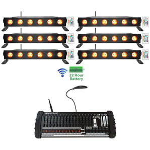 (6) Rockville BEST STRIP 60 Battery Light Bars+384 Ch. Wireless DMX Controller