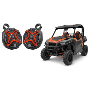 Pair Polaris General 6.5" Rear Pro Fit Cage Harness Bar SSV Speakers+Red Grills