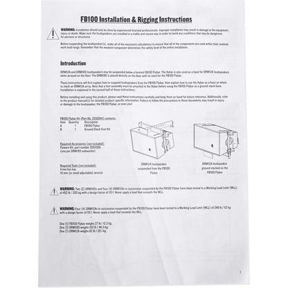 FB100 Flybar+Flyware Kit For DRM12A, DRM12A-P Speakers+DRM18S, DRM18S-P