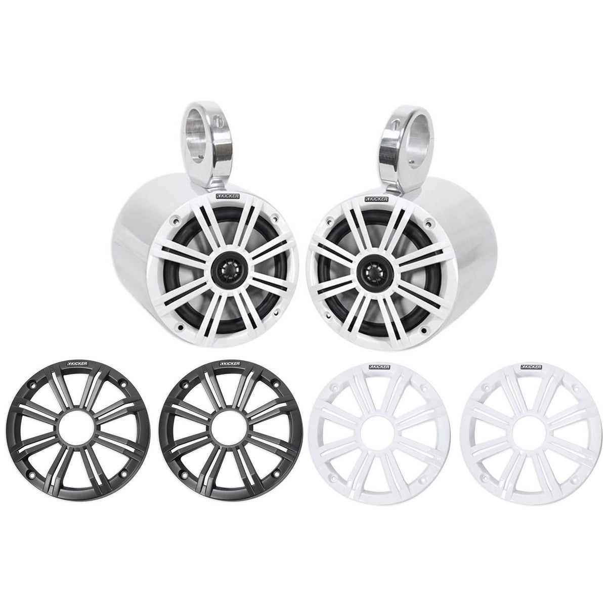 Pair KICKER 45KM654 6.5" 390 Watt Silver Marine Wakeboard Tower Boat Speakers