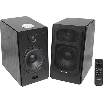 (2) HD5B 5" Powered Bluetooth Bookshelf Speakers + 8" Wood Desktop Stands