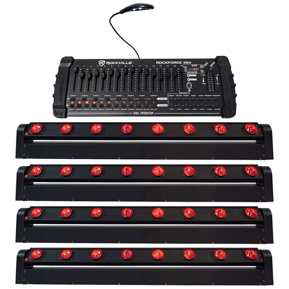 MOTIONSTRIP Light Bar 4-Pack + ROCKFORCE 384 DMX Controller Bundle
