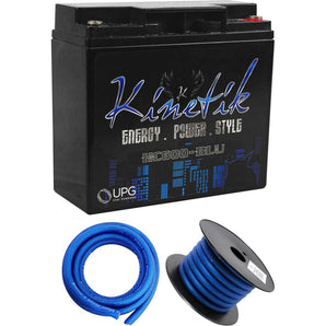 Kinetik HC600-BLU 600 Watt Blue Car Audio Power Cell/Battery+Power/Ground Wires