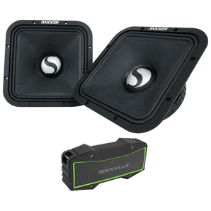 Pair Kicker ST9MR 9" Square Mid-Range Speakers 4-ohm+Portable Bluetooth Speaker