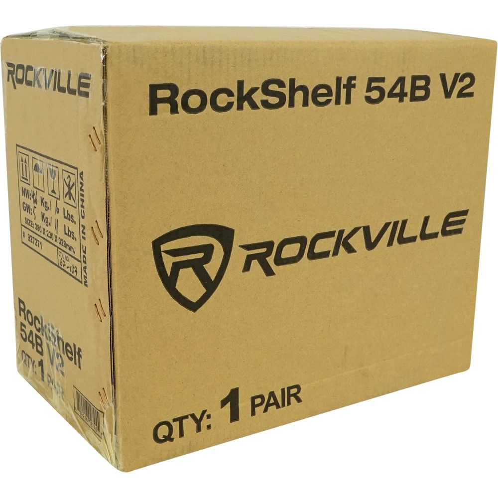 RockShelf 54B Black 5.25" Home Bookshelf Speakers + 36" Stands