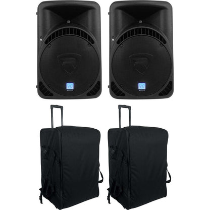 2 RPG15BT 15" Powered Bluetooth DJ Wireless Link Speakers+Rolling Bags