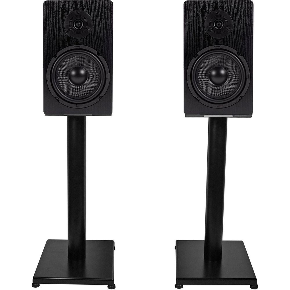 RockShelf 68B Black 6.5" Home Bookshelf Speakers w/21" Stands