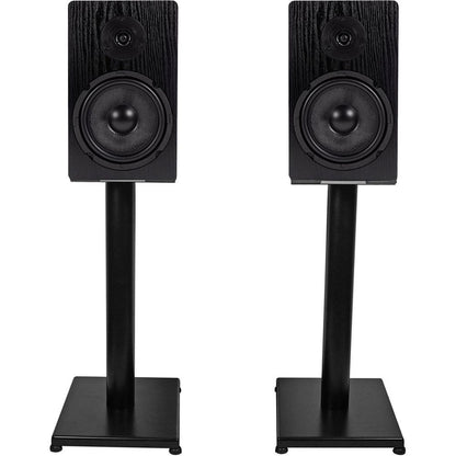 RockShelf 68B Black 6.5" Home Bookshelf Speakers w/21" Stands