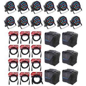 (12) FARENHEIT FHB-118 LED RGB DMX LED PAR Can Wash Lights+(12) Cables+Bags