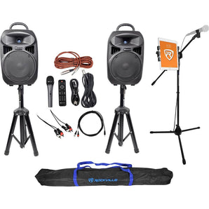 Rockville Dual 8" Karaoke Machine Speaker System w/Mic Stand w/Tablet Mount+Bag