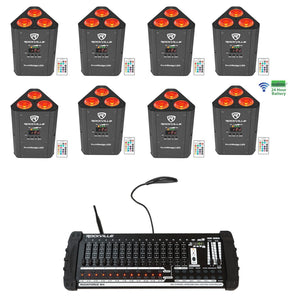 (8) Rockville RockWedge LED Battery Lights+384 Channel Wireless DMX Controller