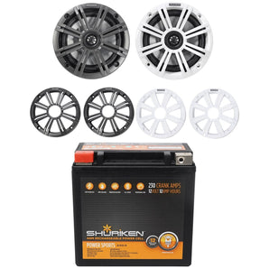 2 KICKER 45KM654 6.5" 390w Marine Speakers KM65 w/Charcoal+White Grilles+Battery