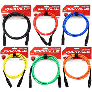 6 Rockville 6' Female to Male REAN XLR Mic Cable 100% Copper (6 Colors)