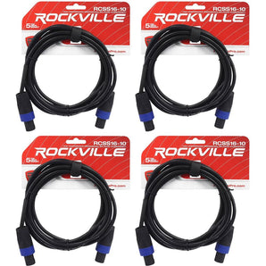 4 Rockville RCSS1610 10' 16 AWG 100% Copper Speakon to Speakon Pro Speaker Cable
