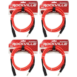 4 Rockville RCXMB10-R Red 10' Male REAN XLR to 1/4'' TRS Balanced Cables